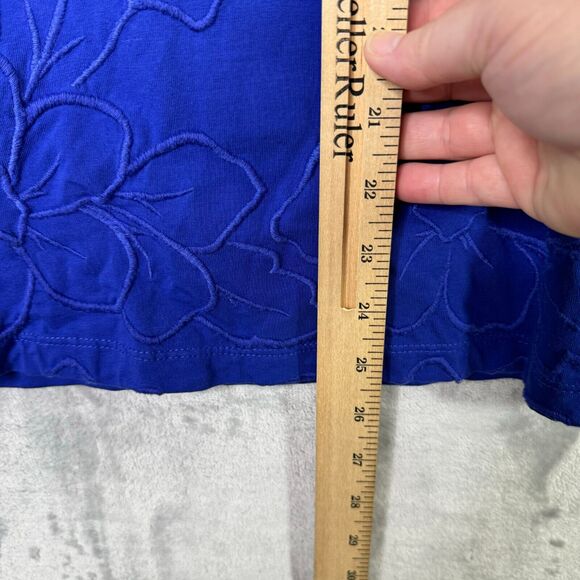 Chicos Top Womens Large Blue Knit Embroidered Floral Puff 3/4 Sleeve Stretch - Picture 10 of 10